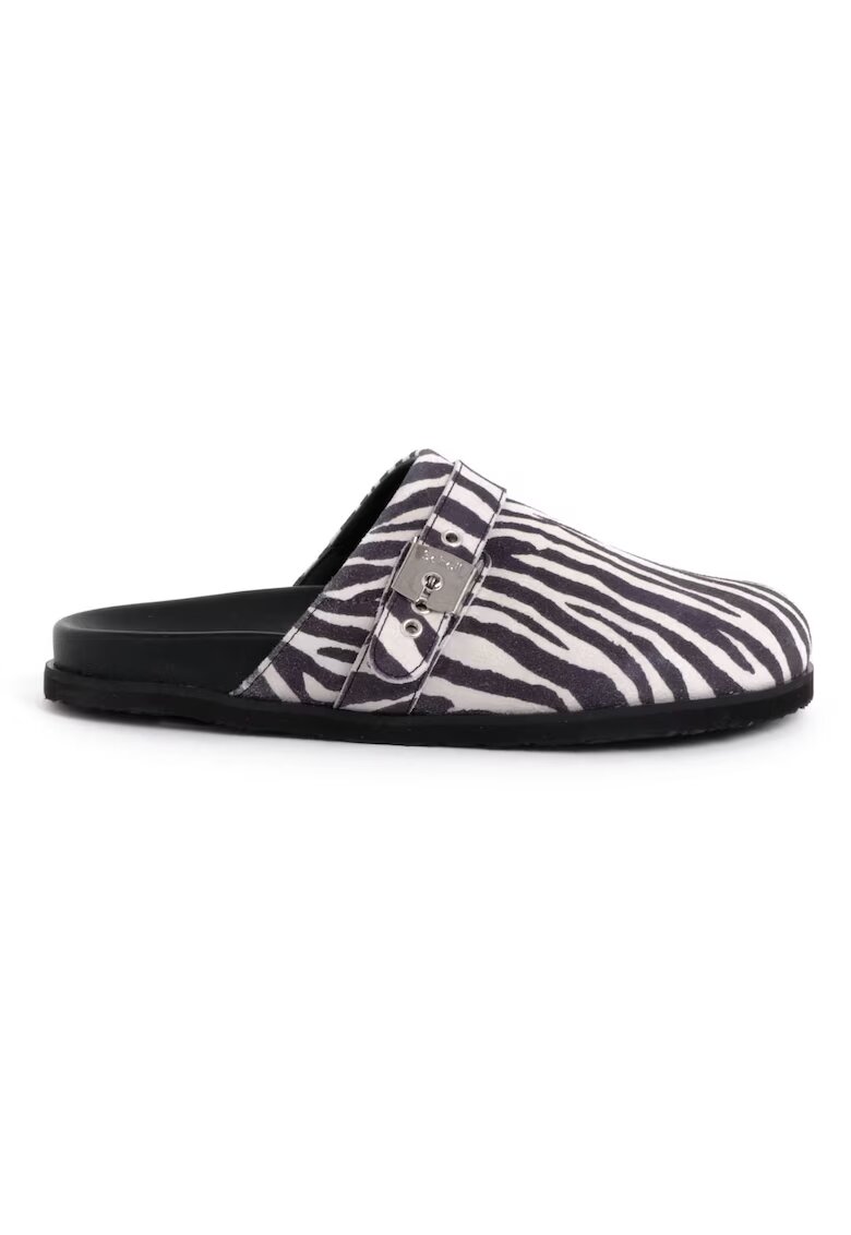 Scholl Slapi Pescura Charlene - negru - piele ecologica - imprimeu zebra - talpa EVA -
