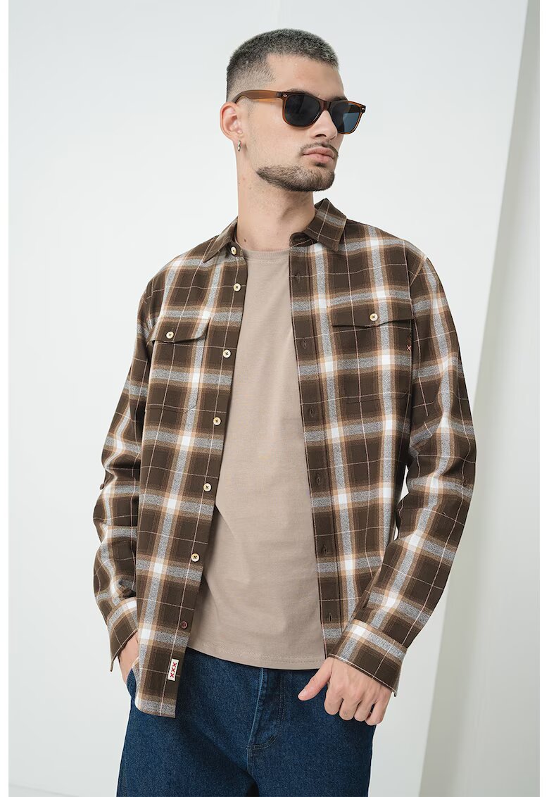 Scotch  Soda Camasa din bumbac cu buzunare si model in carouri - Maro/Maro nisip/Alb murdar