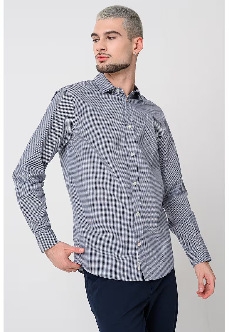Scotch & Soda Camasa in carouri din amestec de bumbac - Alb/Albastru inchis