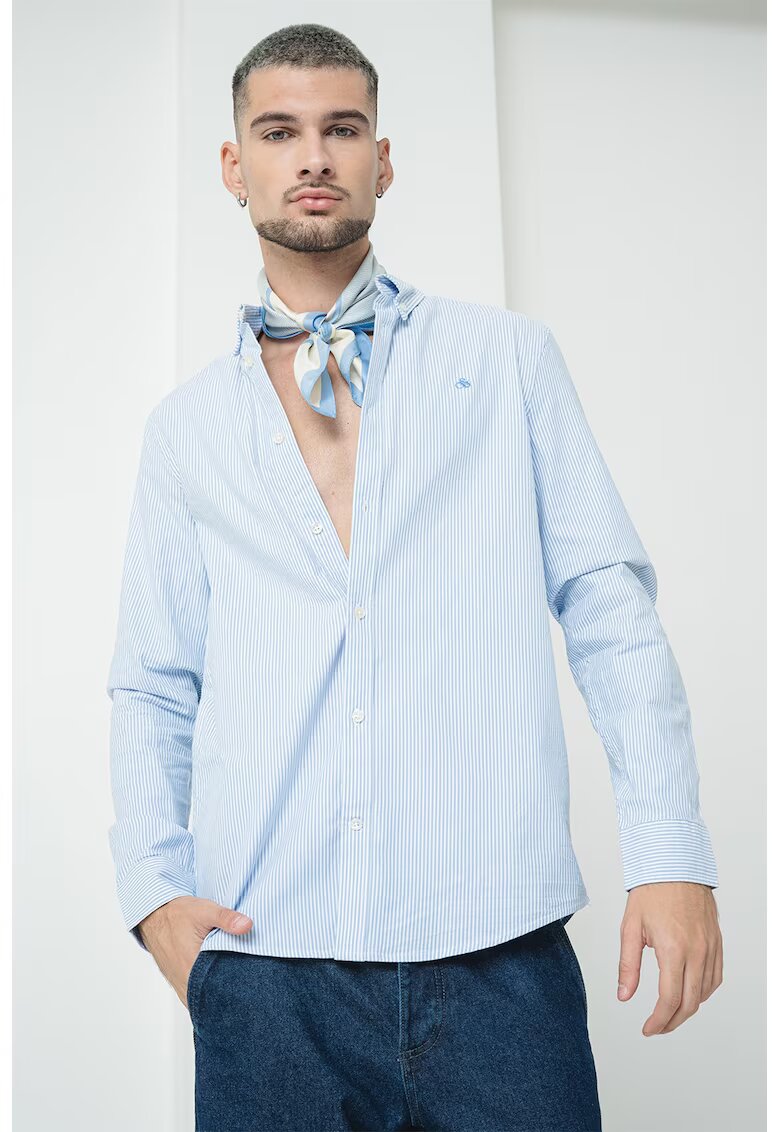 Scotch  Soda Camasa oxford din bumbac cu dungi - Alb/Albastru deschis