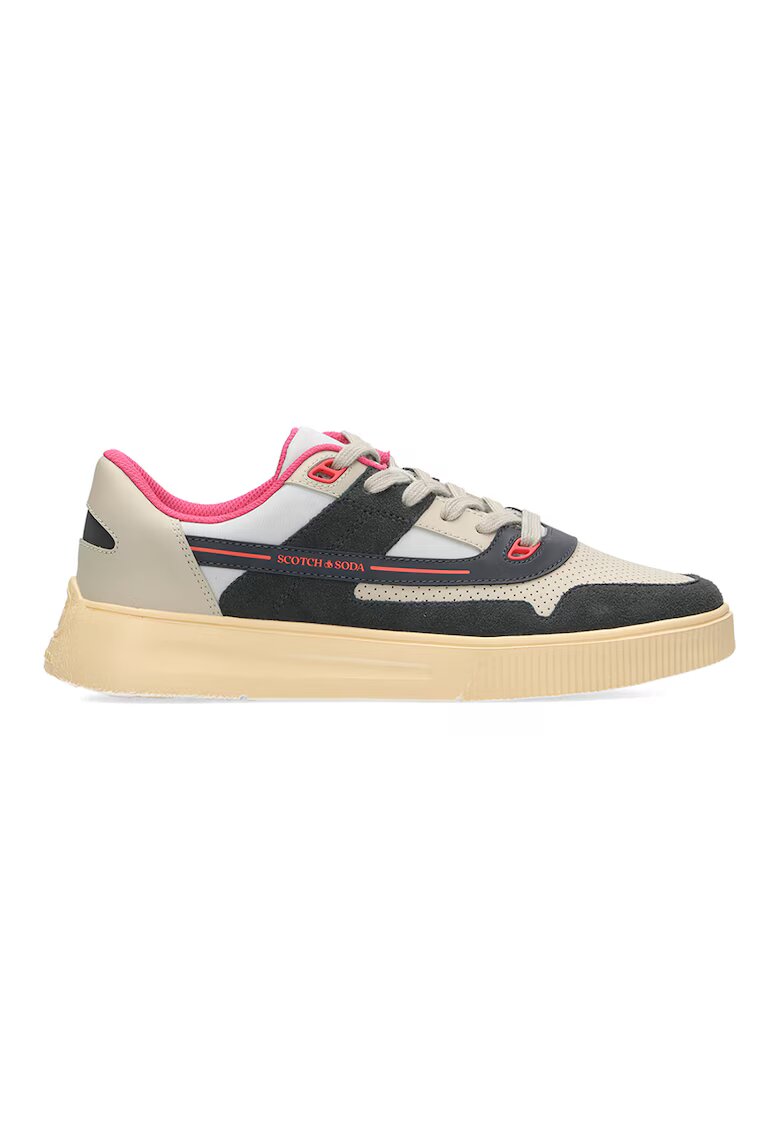 Scotch  Soda Pantofi sport colorblock cu garnituri de piele intoarsa - Coral/Gri inchis/Bej deschis