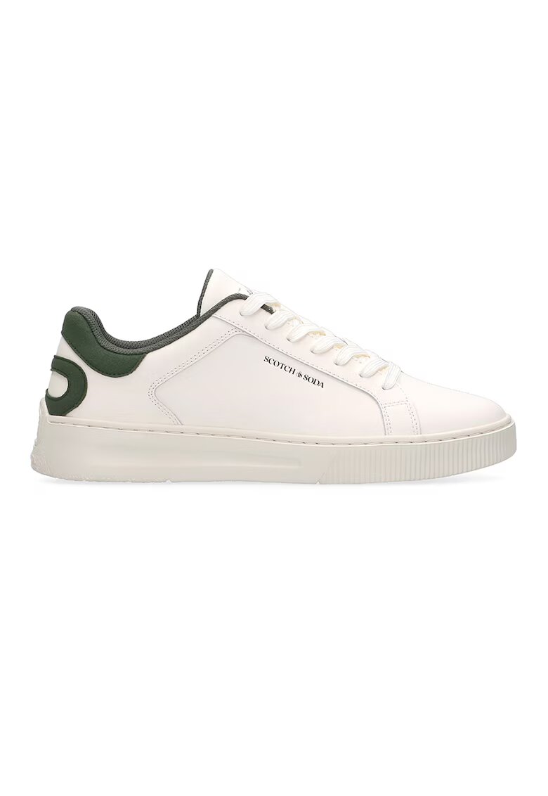 Scotch  Soda Pantofi sport de piele cu logo - Alb fildes/Verde feriga