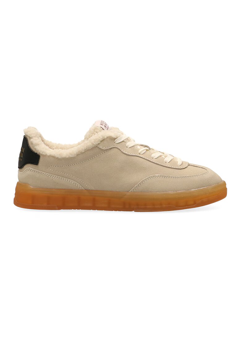 Scotch  Soda Pantofi sport de piele intoarsa cu garnituri de lana - Maro nisip