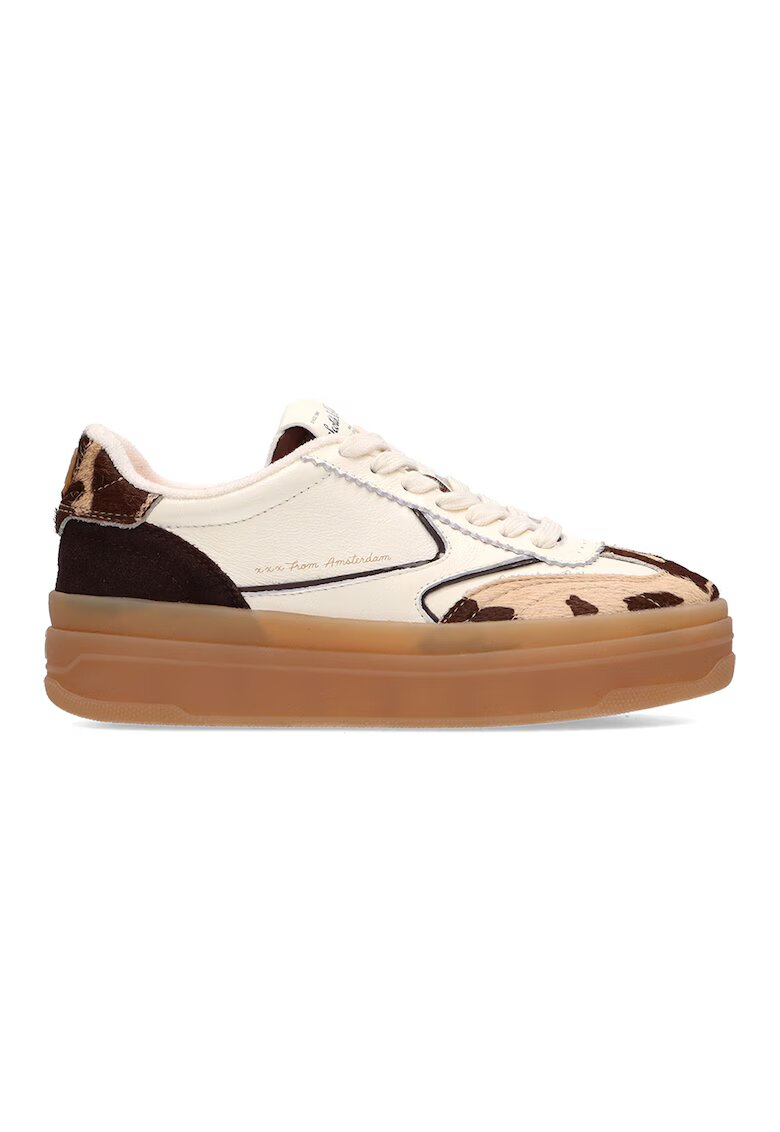 Scotch  Soda Pantofi sport de piele si piele cu par scurt cu model - Maro inchis/Bej deschis
