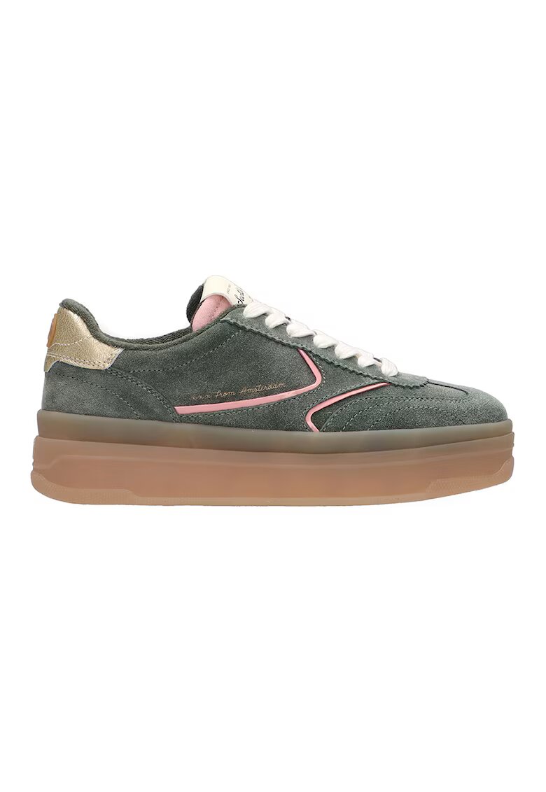Scotch  Soda Pantofi sport de piele si piele intoarsa - Auriu/Kaki