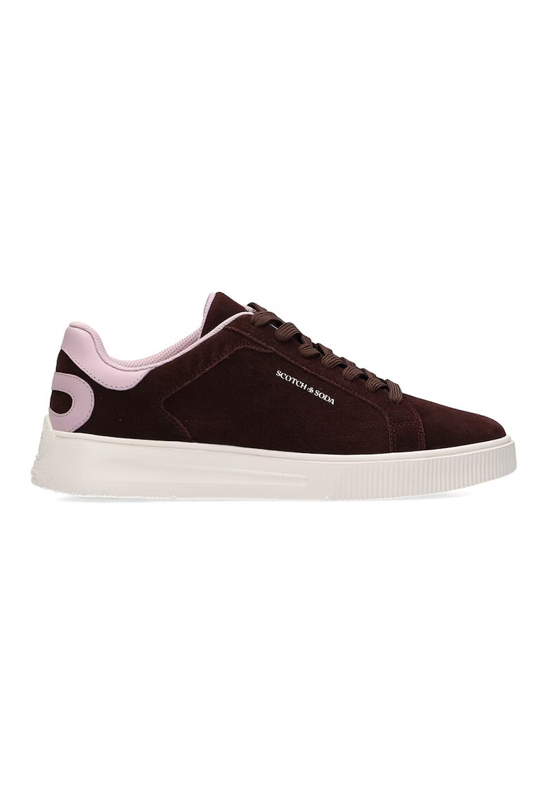 Scotch  Soda Pantofi sport low-cut de piele intoarsa - Maro cognac/Roz pastel