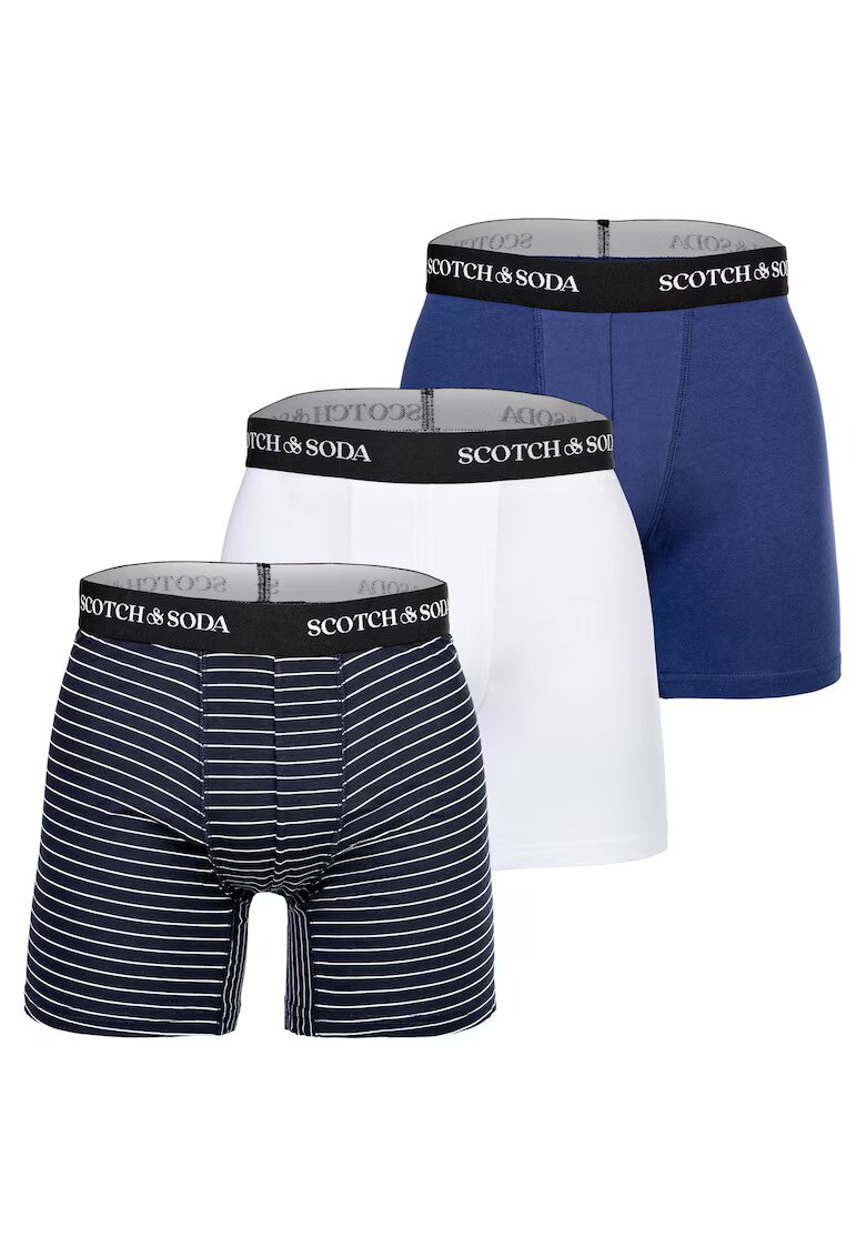 Scotch  Soda Set de boxeri cu banda logo in talie - 3 perechi - Alb/Albastru