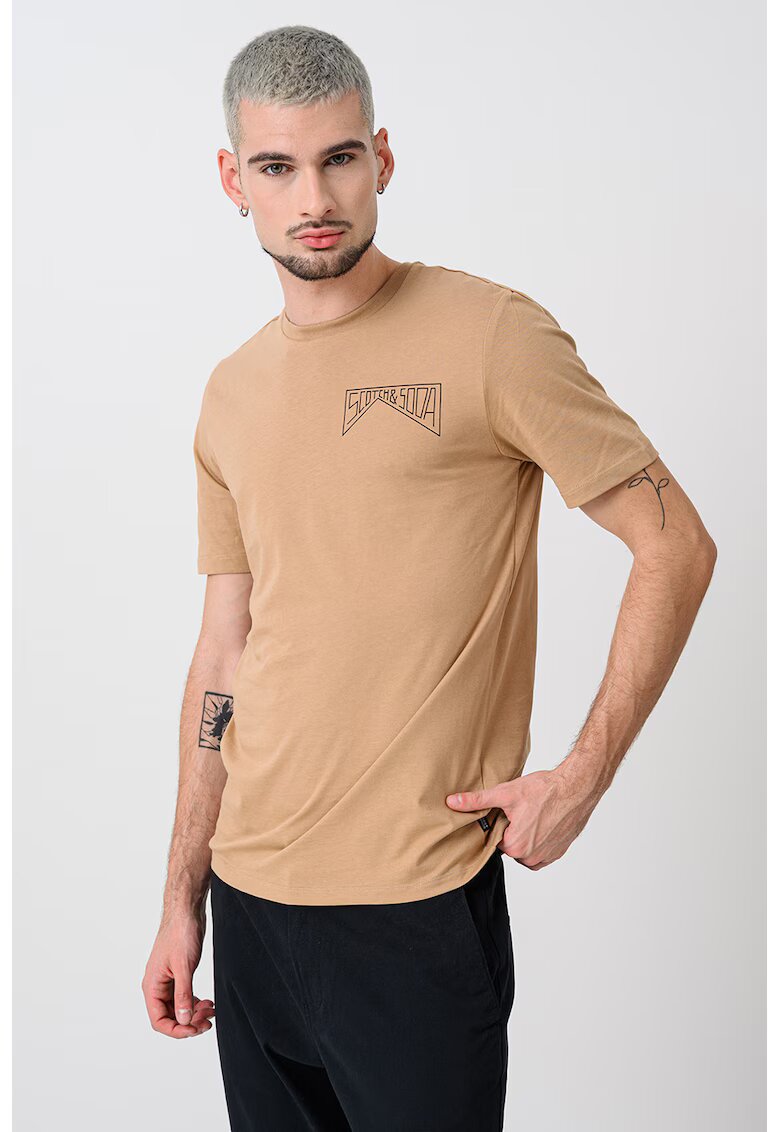 Scotch & Soda Tricou de bumbac organic cu logo pe piept - Caramel