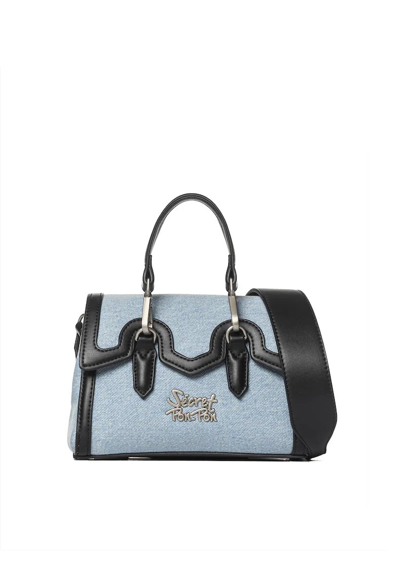  SECRET PON PON. - Geanta crossbody din denim cu garnituri din piele ecologica Lisandra Elite - Negru/Bleumarin