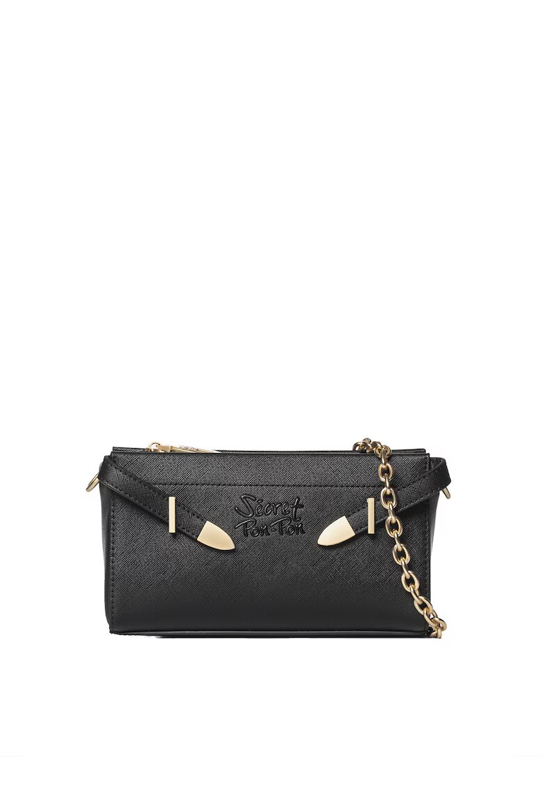  SECRET PON PON. - Geanta crossbody din piele ecologica cu bareta din lant - Negru