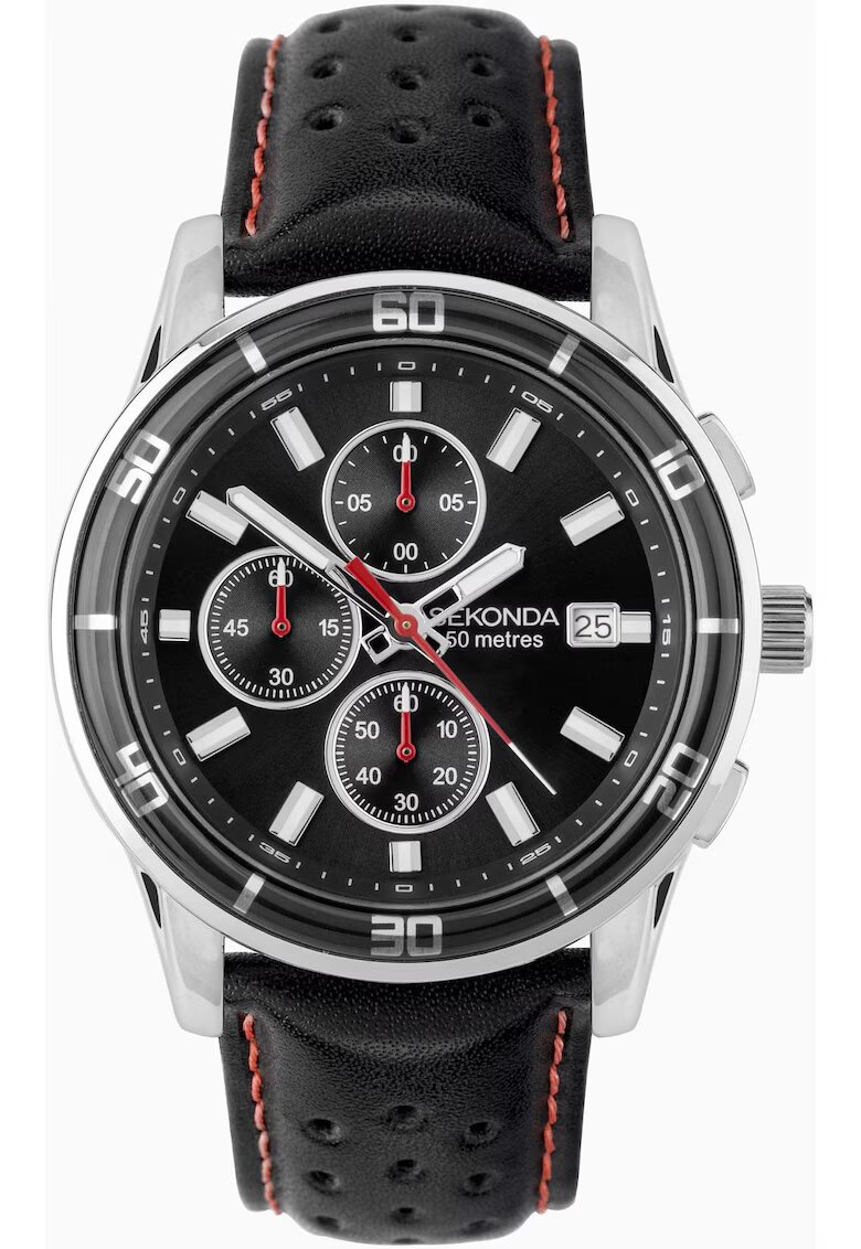 Sekonda Ceas barbatesc Midnight 30206 - negru - curea din piele naturala - mecanism quartz - rezistenta la apa 5 ATM