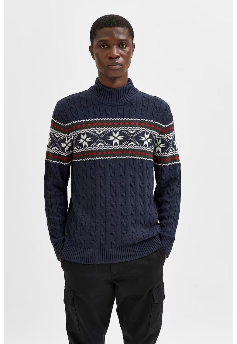 Selected Homme Pulover cu model si guler scurt - Bleumarin