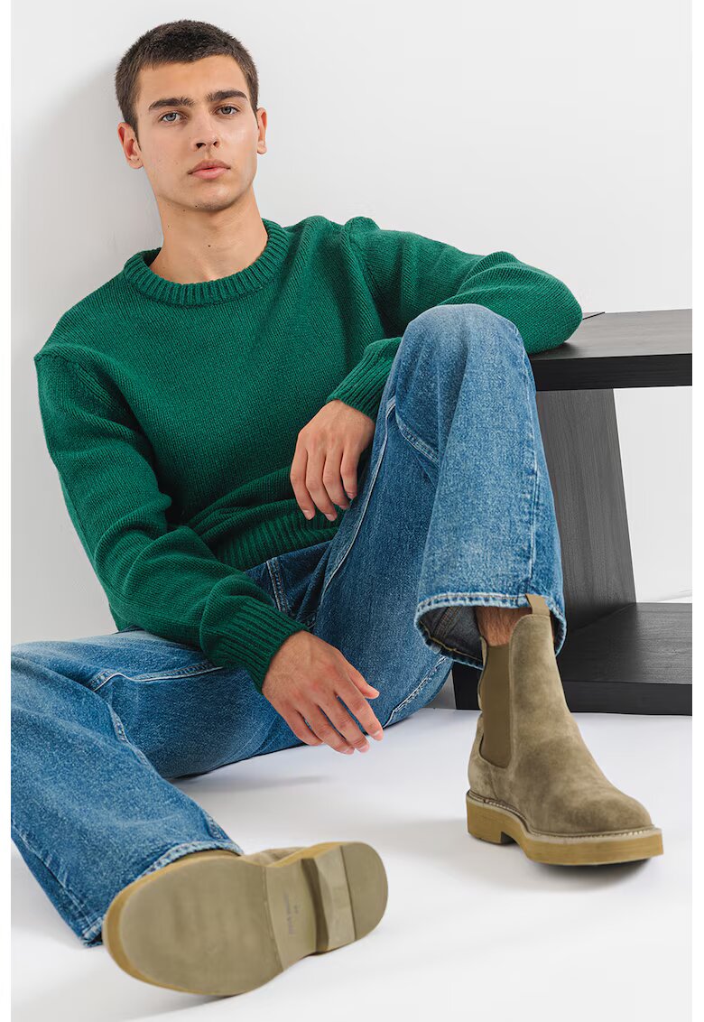 Selected Homme Pulover din amestec de lana cu decolteu la baza gatului Cody - Verde englez