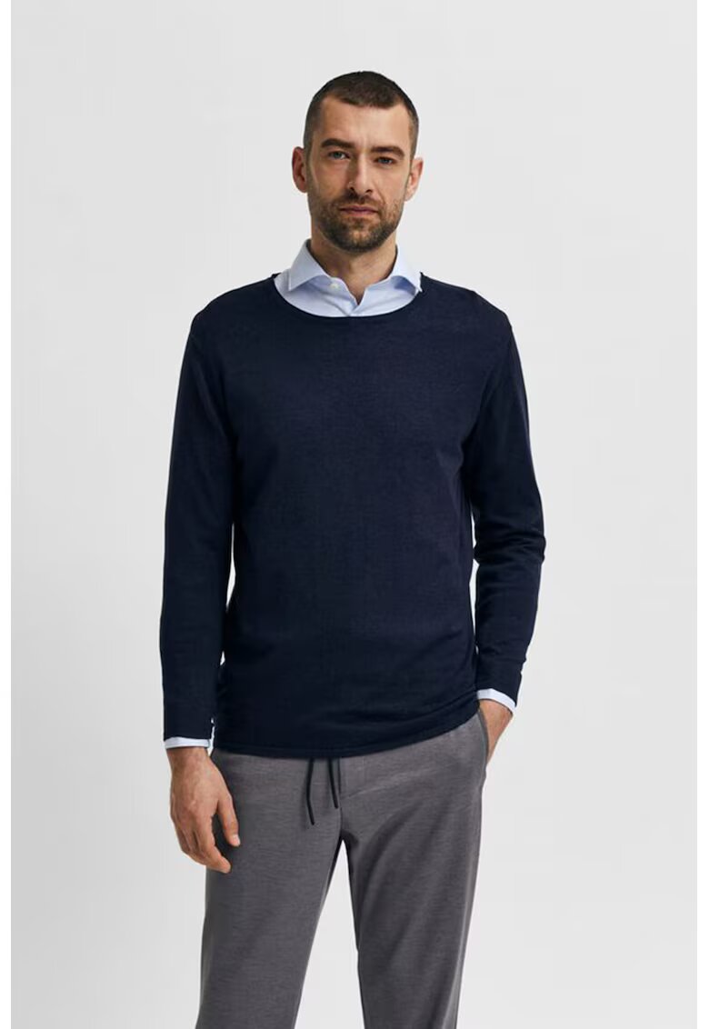 Selected Homme Pulover tricotat fin din amestec de lyocell si bumbac organic - Bleumarin