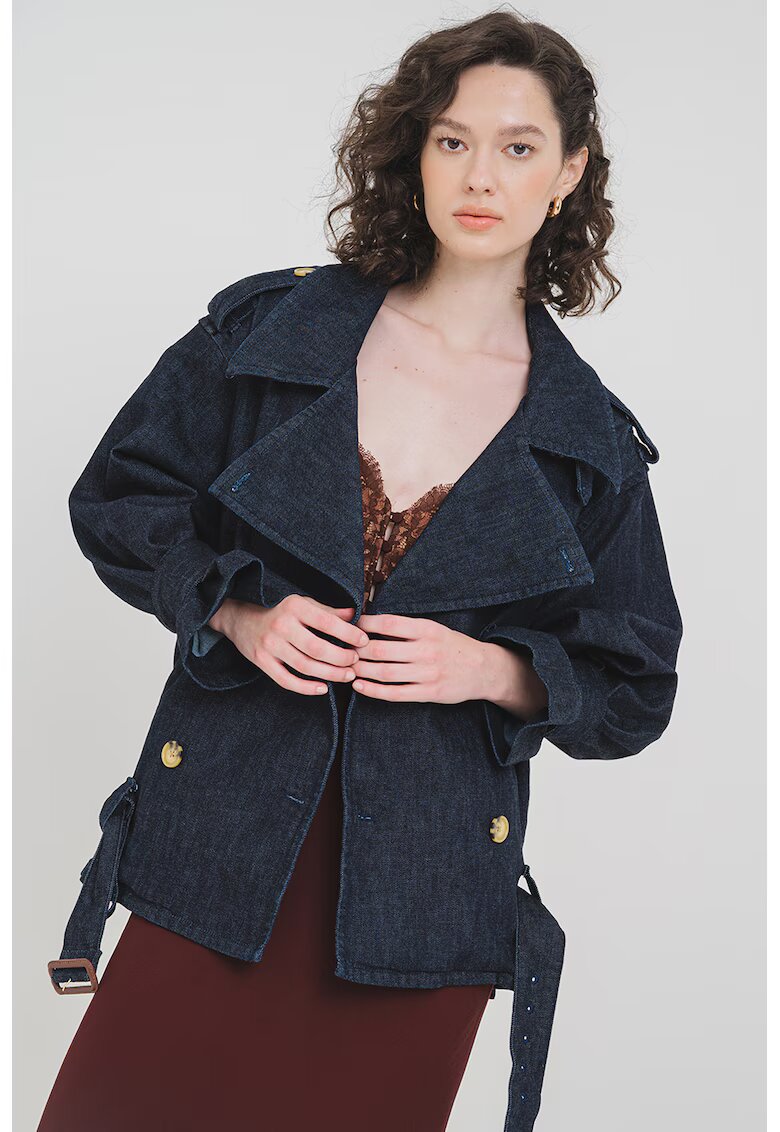SELF-PORTRAIT Jacheta de denim cu revere decupate - Albastru ultramarin