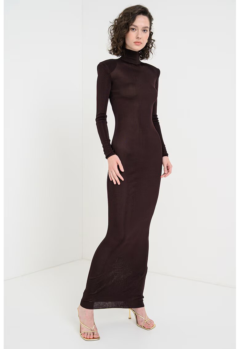SELF-PORTRAIT Rochie bodycon cu maneci lungi - Maro inchis