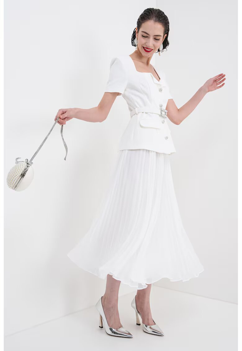 SELF-PORTRAIT Rochie combi cu pliuri - Alb optic