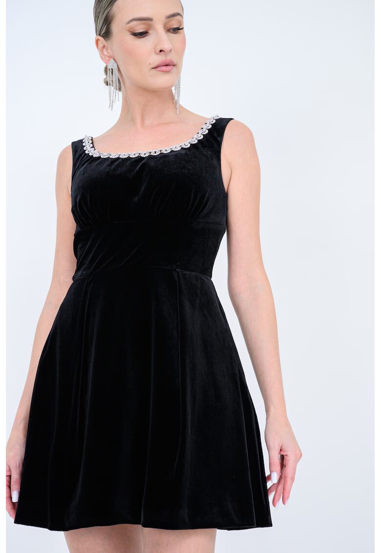 SELF-PORTRAIT Rochie din catfiea cu detaliu din strasuri - Negru