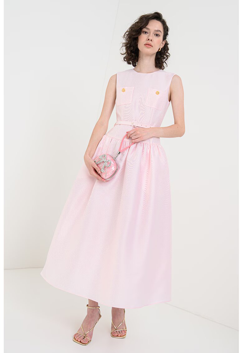 SELF-PORTRAIT Rochie evazata cu o curea in talie - Roz pastel