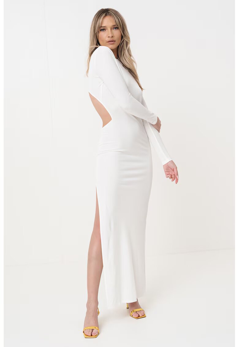 SELF-PORTRAIT Rochie maxi cambrata cu slit lateral si decupaj pe spate - Alb murdar