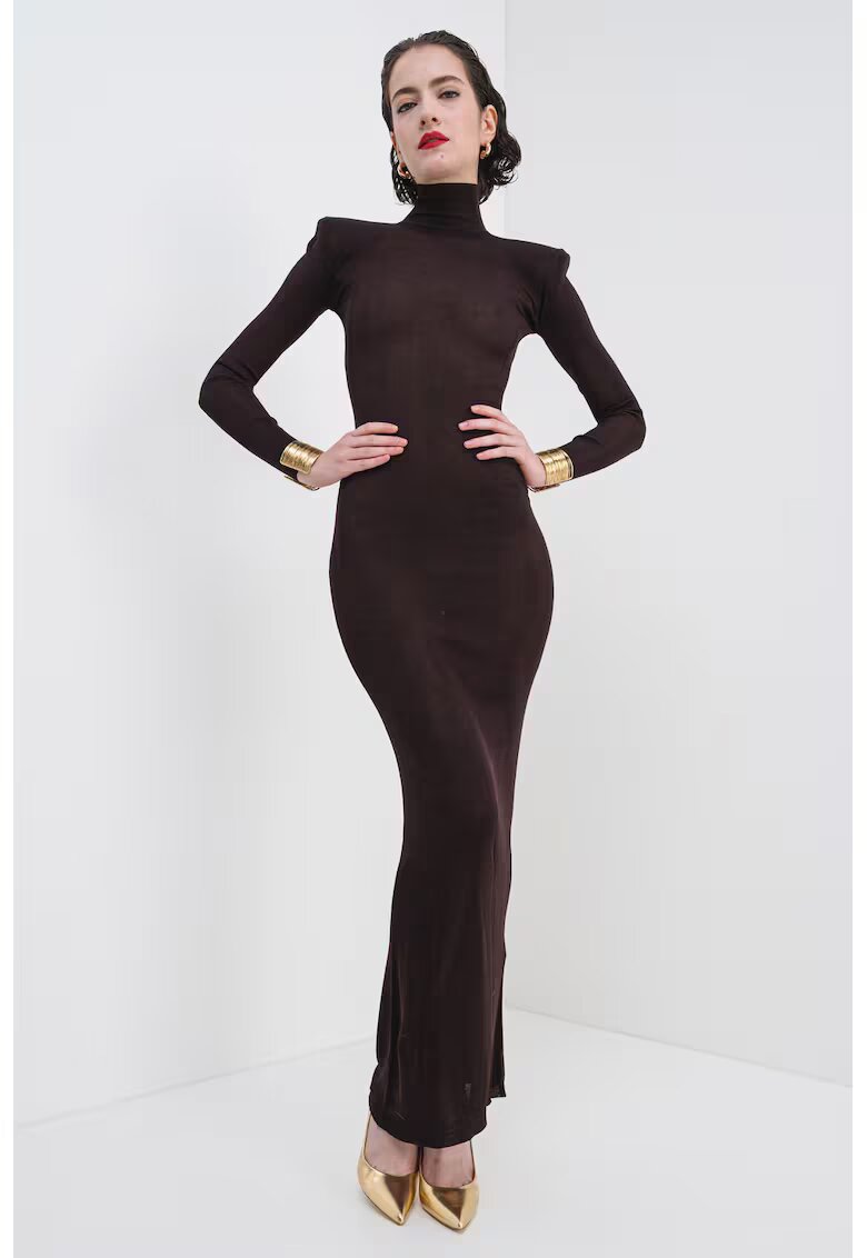 SELF-PORTRAIT Rochie maxi elastica - Maro inchis