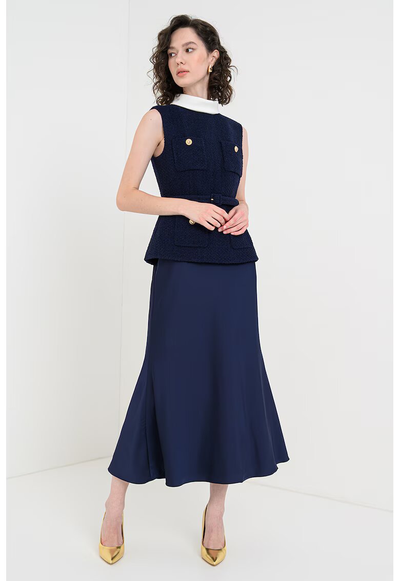 SELF-PORTRAIT Rochie midi din amestec de lana cu design 2in1 - Bleumarin