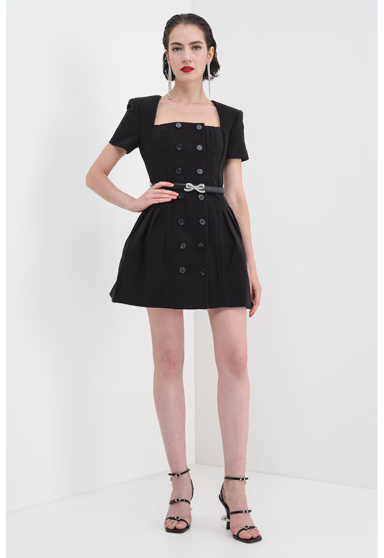 SELF-PORTRAIT Rochie mini evazata cu decolteu patrat - Negru
