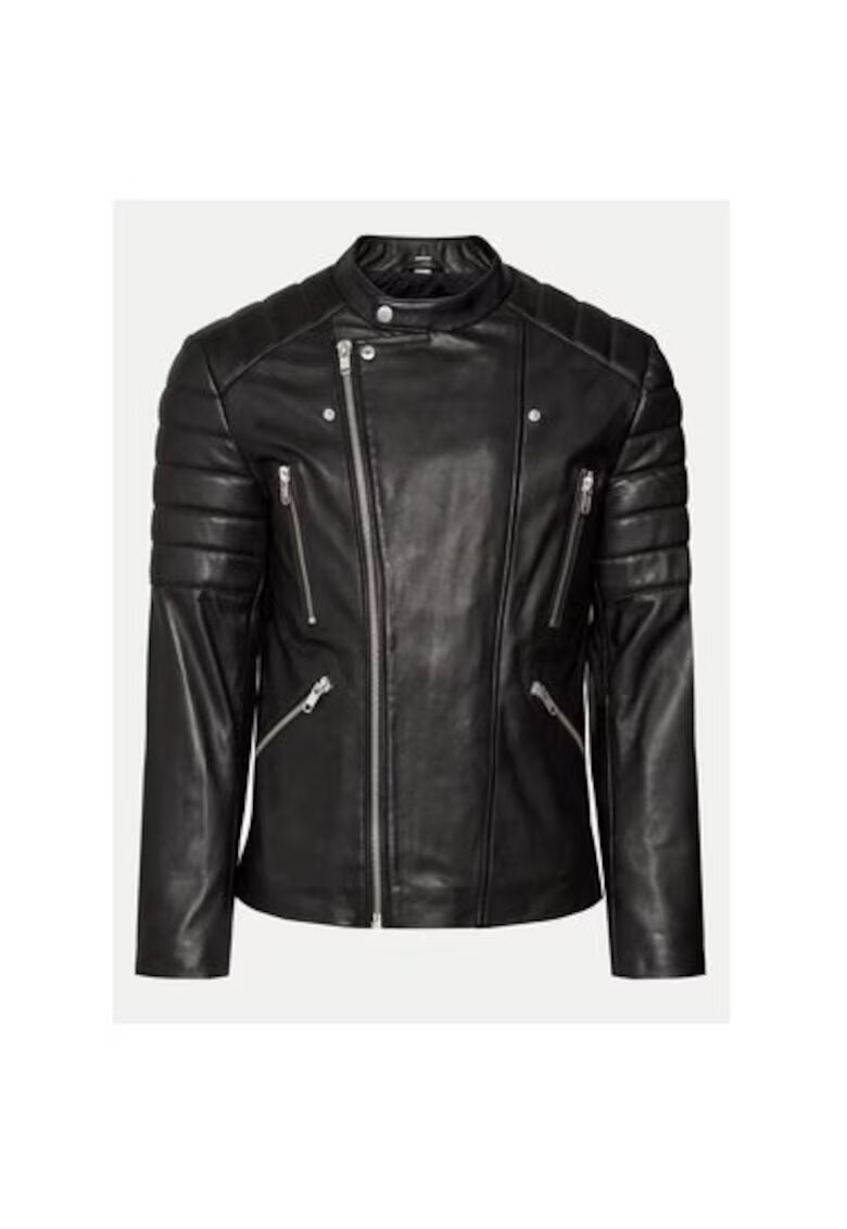 Serge Pariente Geaca barbati - Piele naturala - Negru - Negru