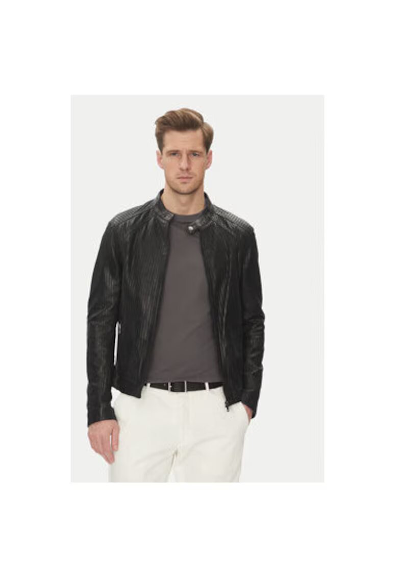Serge Pariente Geaca din piele barbati LENI PERFORATED - Piele naturala - Negru - Negru