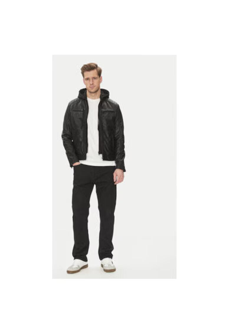 Serge Pariente Geaca din piele barbati SEAN HOOD - Piele naturala - Negru - Negru