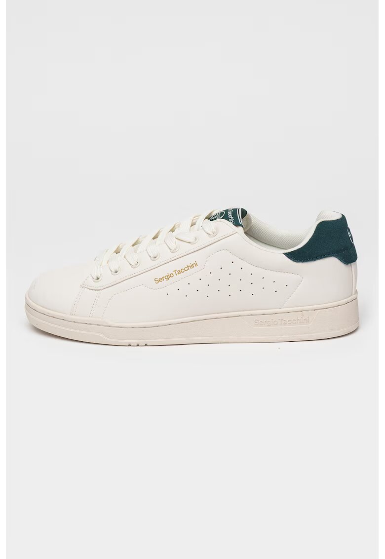 Sergio Tacchini Pantofi sport de piele ecologica cu garnituri de piele intoarsa - Verde englez/Alb murdar