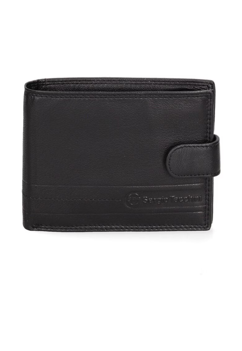 Sergio Tacchini Portofel pliabil de piele cu logo discret 166973 - Negru