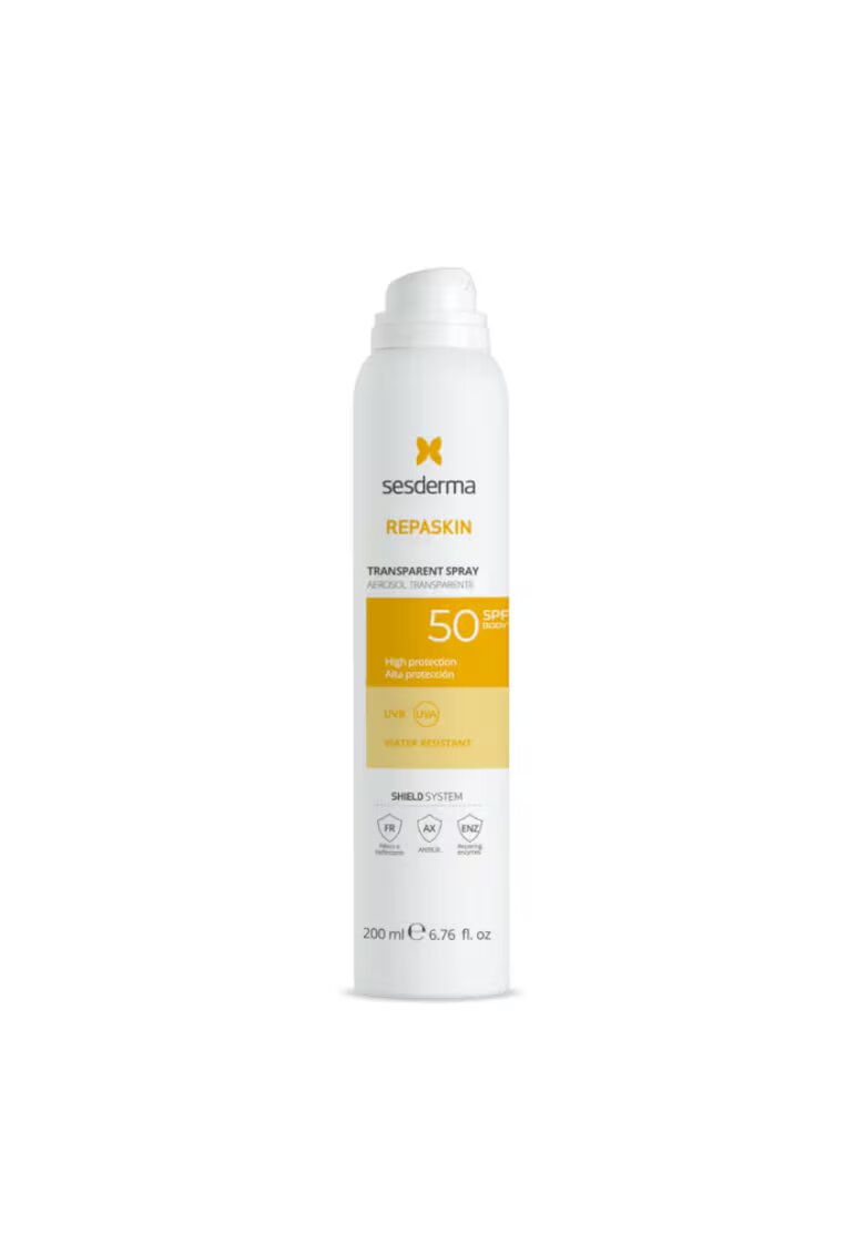 Sesderma Spray Transparent SPF50 REPASKIN - protectie solara SPF 50 - textura ultra-lejera si transparenta - rezistent la apa - 200ml