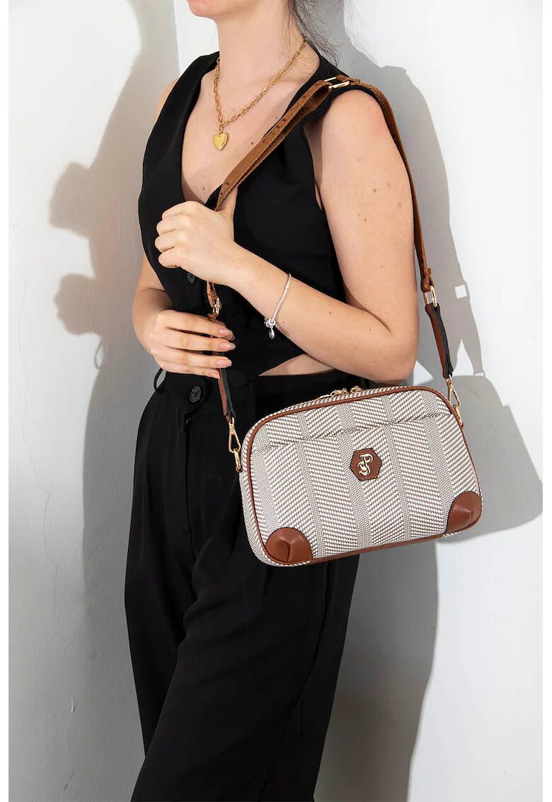 SilverPolo Geanta crossbody cu bareta detasabila - Alb/Maro