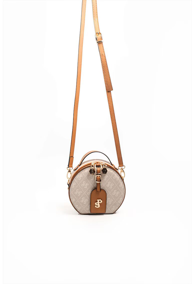 SilverPolo Geanta crossbody cu fermoar si model - Bej inchis/Caramel