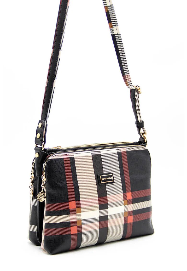 SilverPolo Geanta crossbody cu model - Alb/Bleumarin