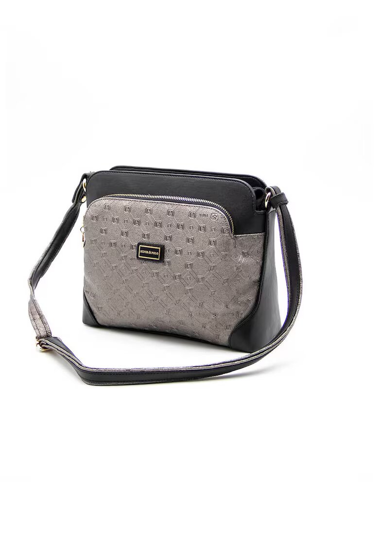SilverPolo Geanta crossbody de piele ecologica cu buzunare cu fermoar - Negru/Argintiu inchis