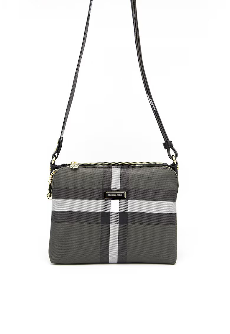 SilverPolo Geanta crossbody de piele ecologica cu in carouri - Negru - Alb/Negru stins - 21x27x10