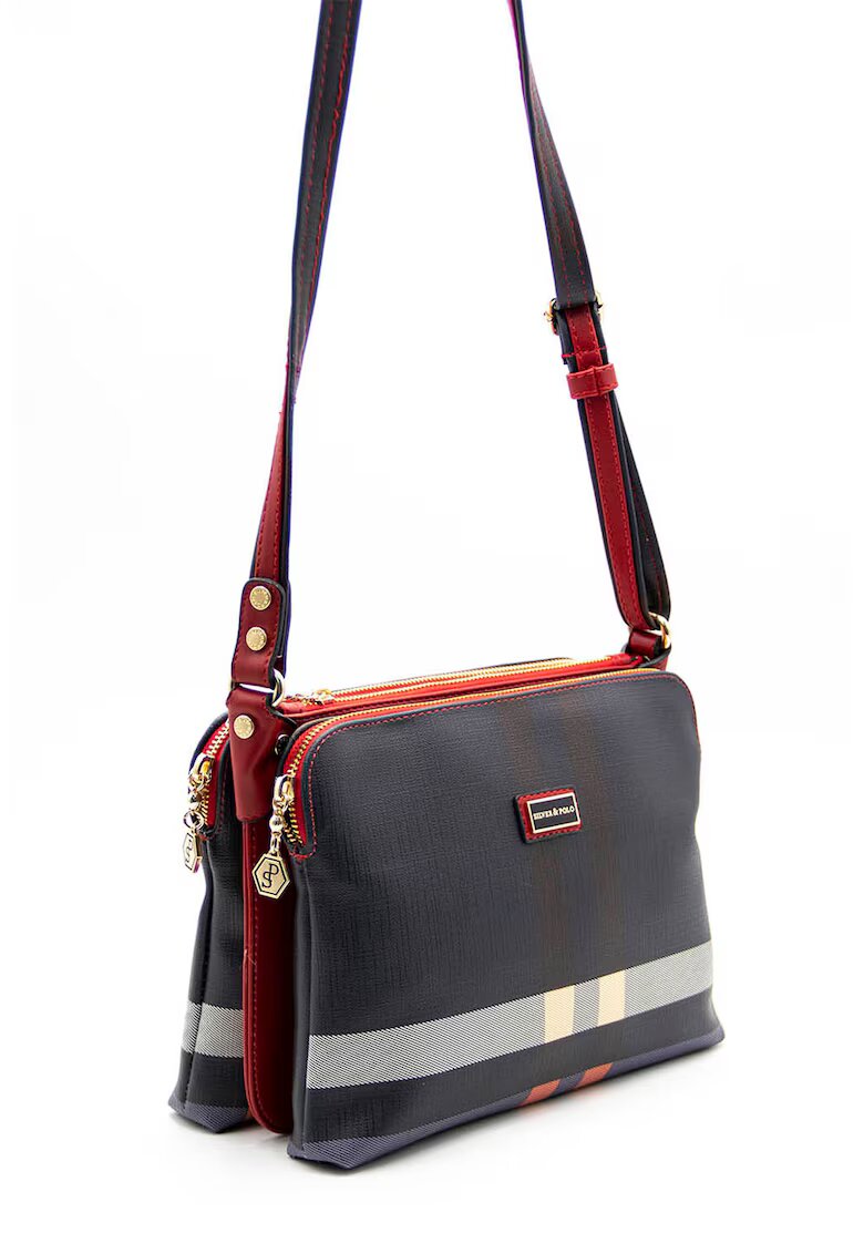 SilverPolo Geanta crossbody de piele ecologica cu model - Bleumarin