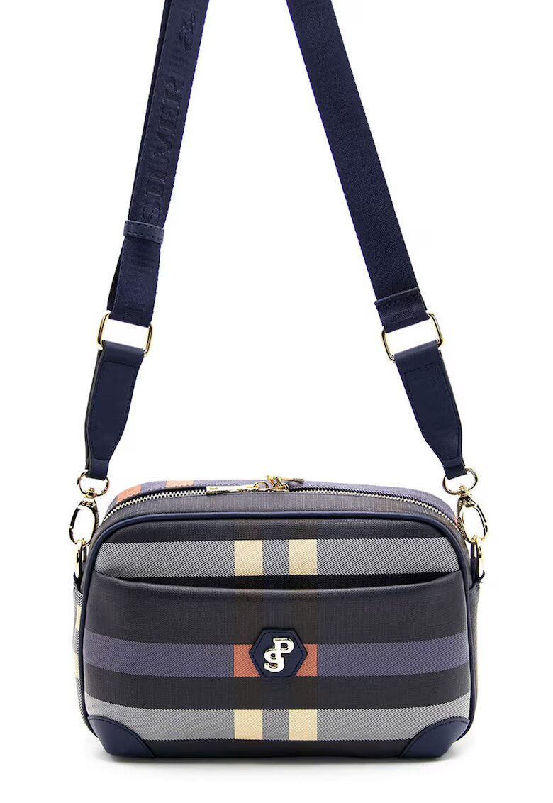 SilverPolo Geanta crossbody de piele ecologica in carouri - Albastru ultramarin