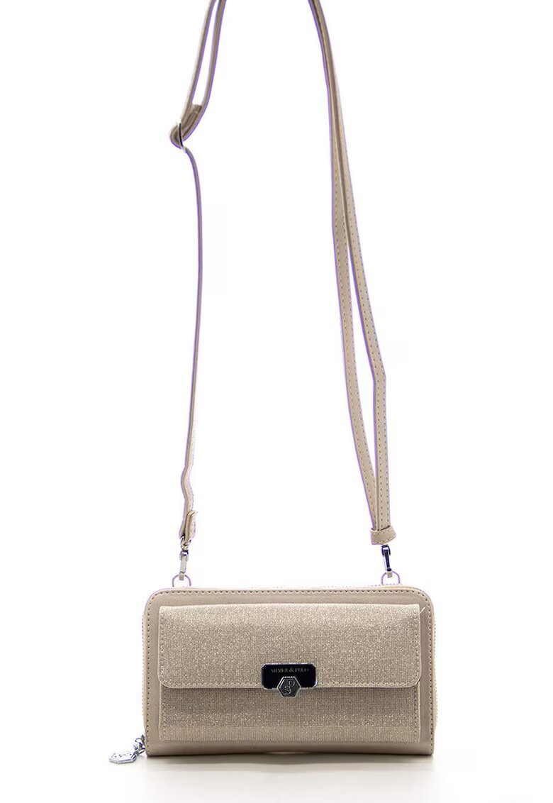 SilverPolo Geanta crossbody din piele ecologica cu aspect stralucitor - Bej