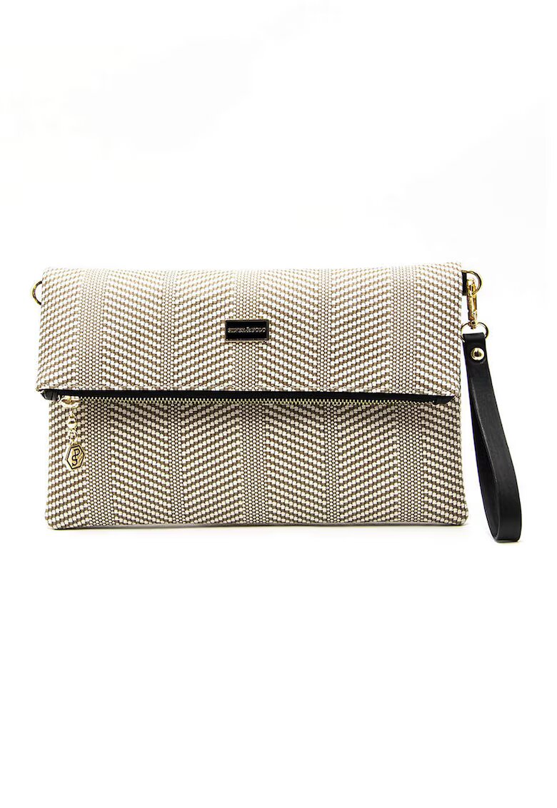 SilverPolo Geanta crossbody din piele ecologica cu aspect tesut - Alb/Bej