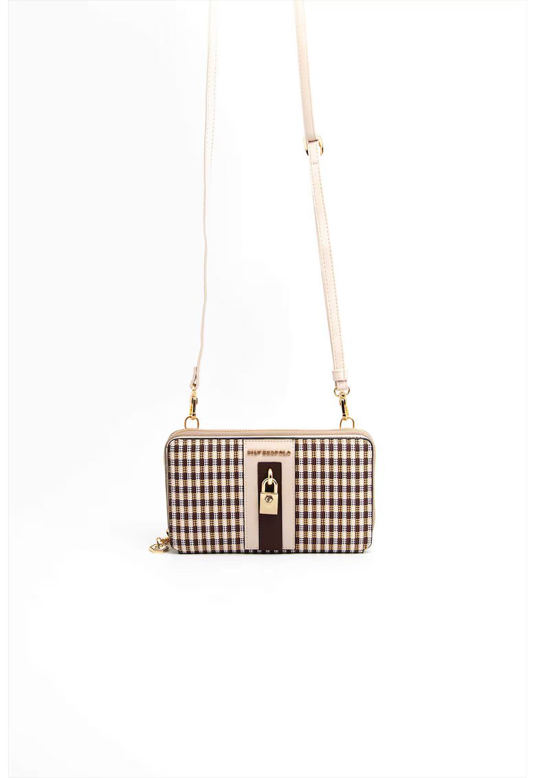 SilverPolo Geanta crossbody din piele ecologica cu bareta ajustabila si detasabila - Maro inchis/Bej