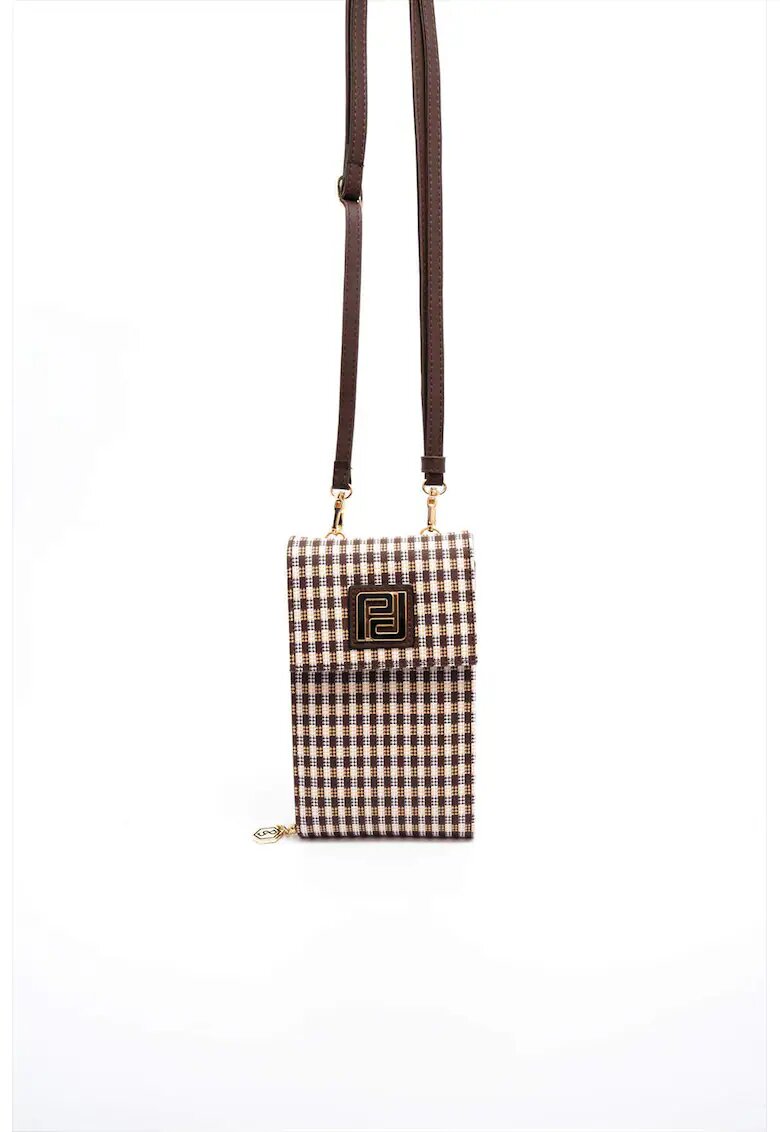 SilverPolo Geanta crossbody din piele ecologica cu model in carouri - Maro inchis/Bej deschis