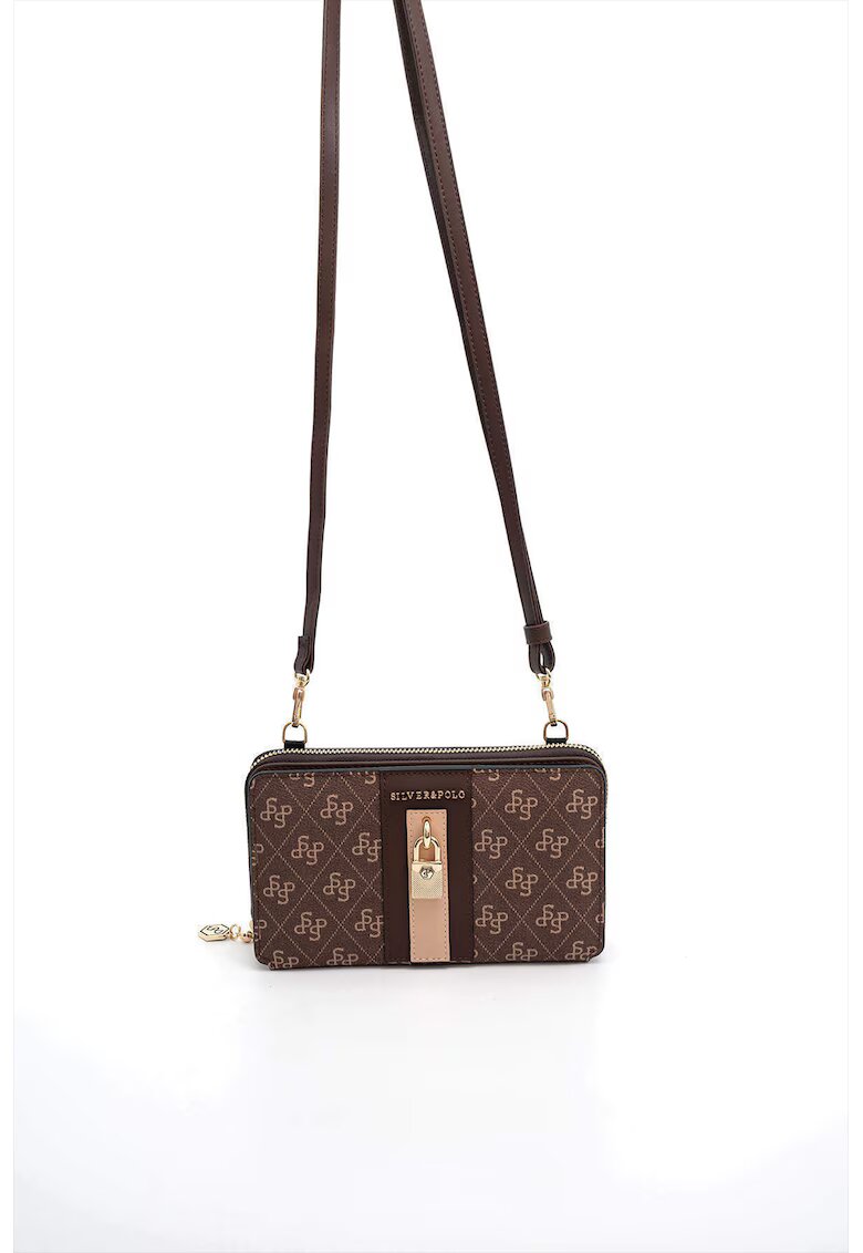 SilverPolo Geanta crossbody din piele ecologica cu model - Maro - Maro inchis - 11x19x5