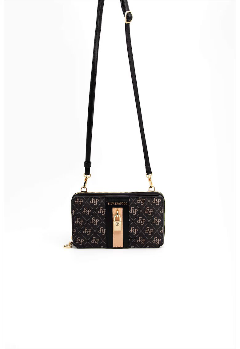 SilverPolo Geanta crossbody din piele ecologica cu model - Negru - Negru/Gri antracit - 11x19x5