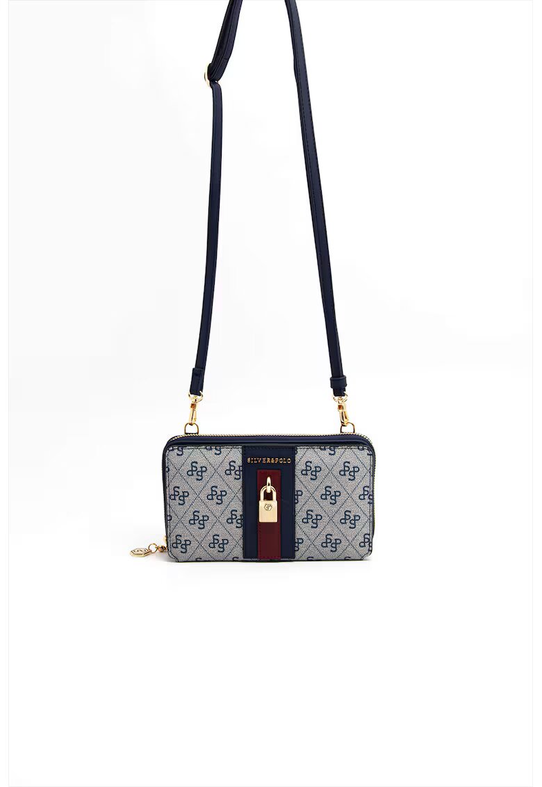 SilverPolo Geanta crossbody din piele ecologica - Gri deschis/Albastru inchis