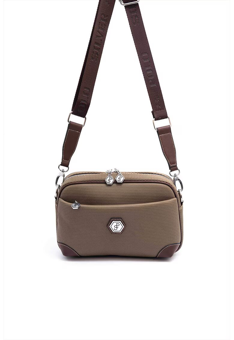 SilverPolo Geanta crossbody din piele ecologica - Maro inchis - Maro inchis/Kaki - 18x27x7