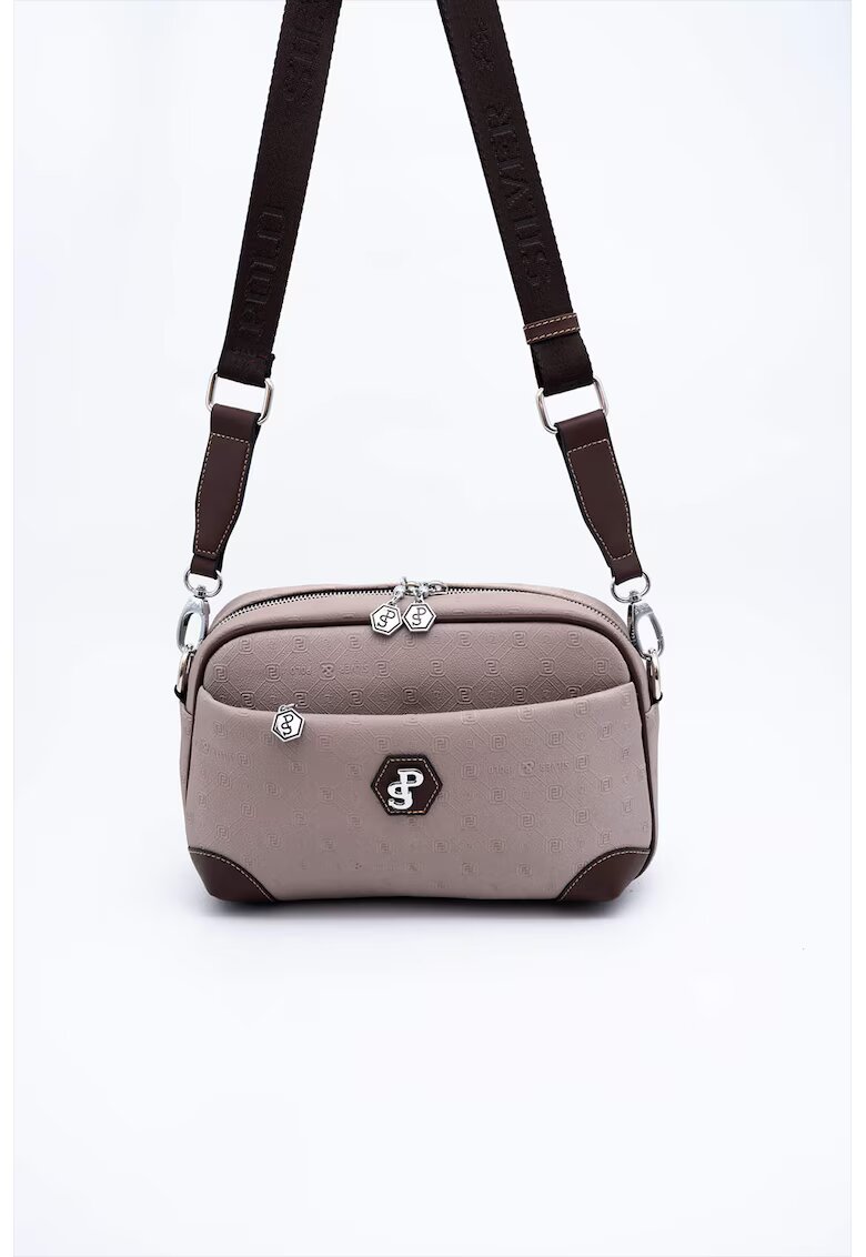 SilverPolo Geanta crossbody din piele ecologica - Maro inchis - Maro inchis/Roz prafuit - 18x27x7