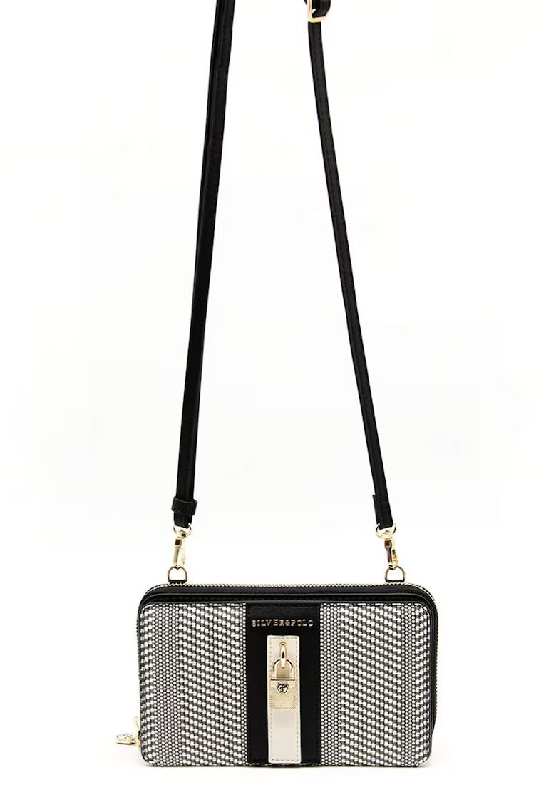 SilverPolo Geanta crossbody mica din piele ecologica - Alb/Negru